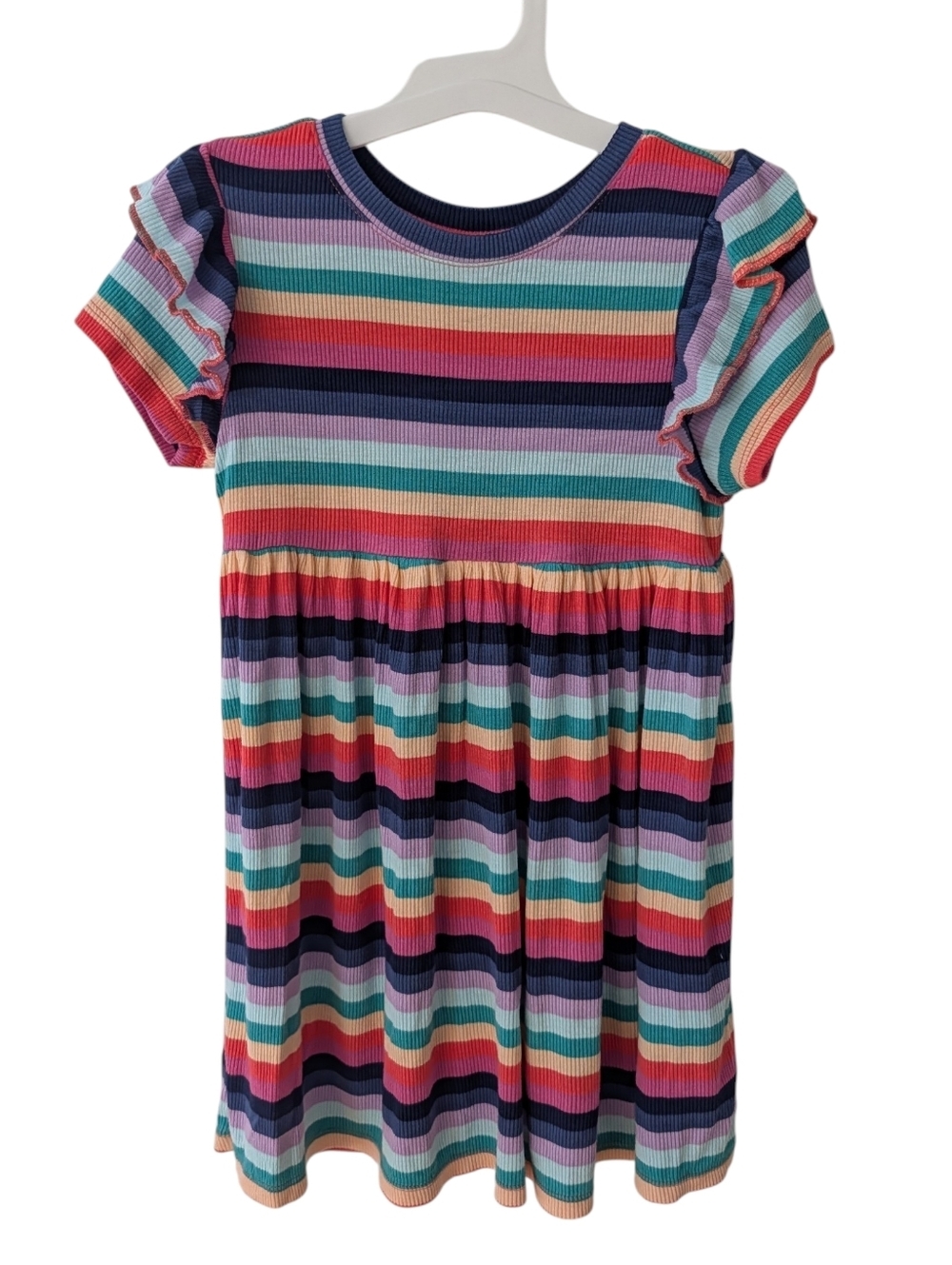Cat & Jack Girls Multicolor Striped Ruffle Sleeve Dress Size 4T